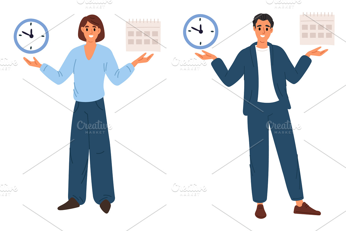 Young man and woman holding clock, a Person Illustration by Vectorbuum