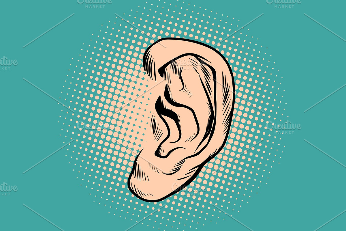 Male human ear Pop art retro, a Healthcare Illustration by studiostoks