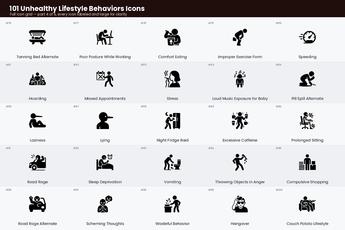 Unhealthy Lifestyle Behaviors Icons, a Solid Icon by Symbolic Language (Photo 5 of 7)