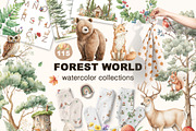Woodland Forest fall animals clipart, an Animal Illustration by Pattern + watercolor (Thumbnail 1 of 13)
