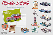 Detroit Michigan Classic cars & city, an Illustration by CpandoShop (Thumbnail 1 of 2)