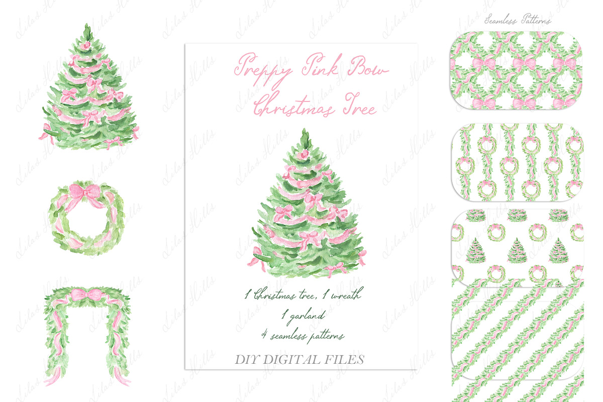 Preppy Pink Bow Christmas Tree, a Seasonal Illustration by LABFcreations (Photo 4 of 4)