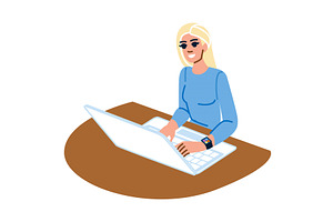 Blind woman working on laptop using, a Technology Illustration by pikepicture
