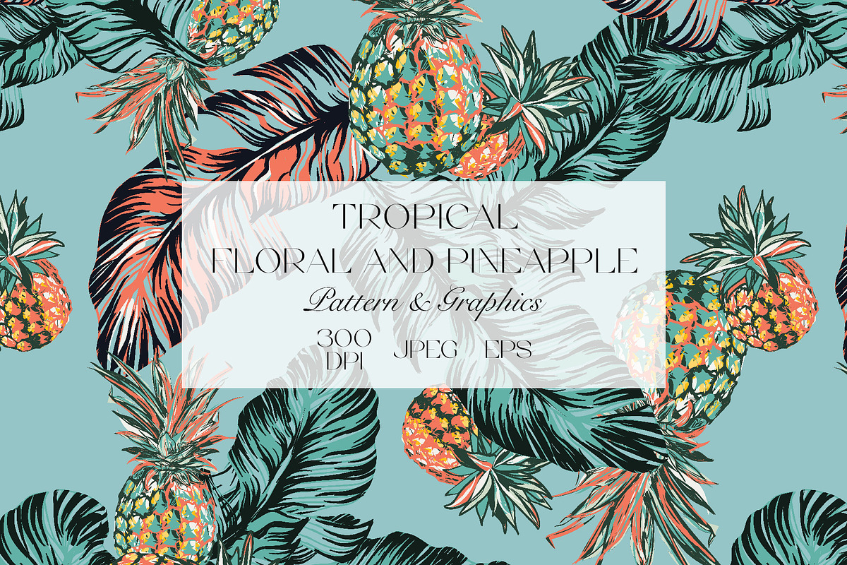 Tropical Leaf and Pineapple Pattern, a Pattern Graphic by StudioGlouna (Photo 1 of 5)