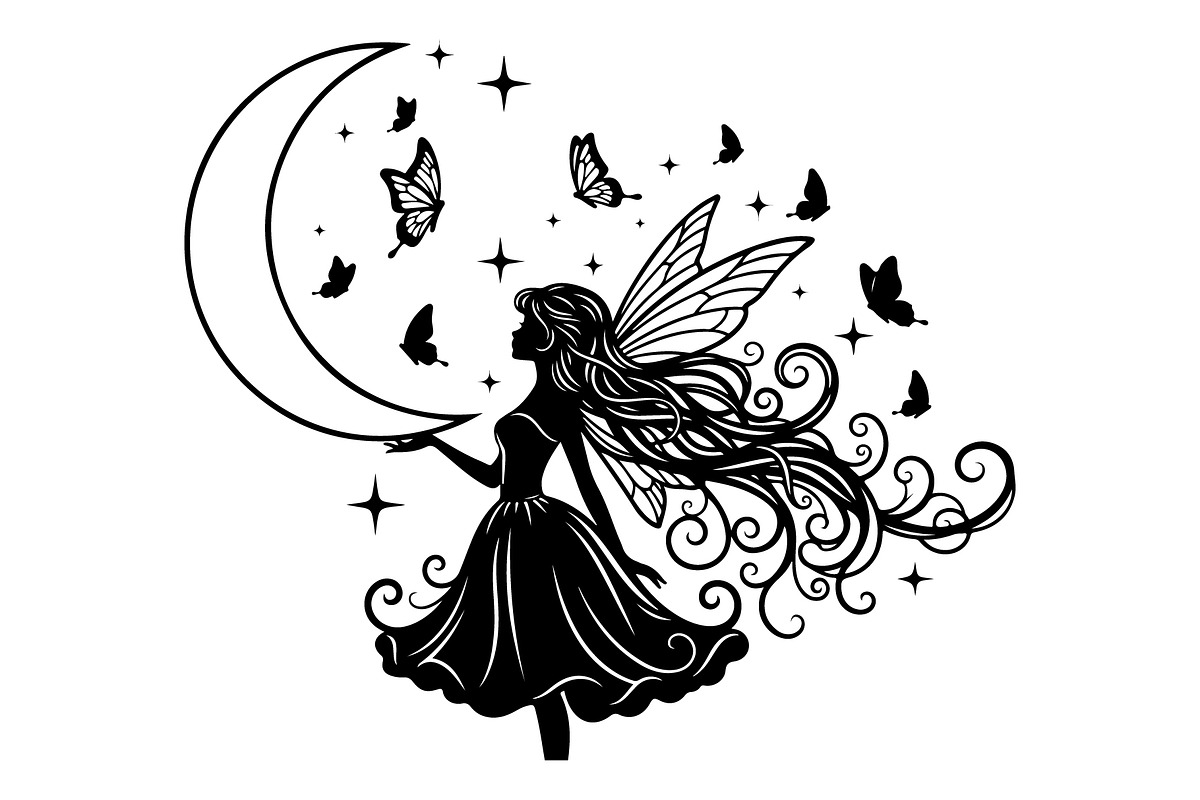 Fairy Moon Butterfly Silhouette, an Object Illustration by Gaye Art (Photo 19 of 31)