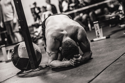 Crossfit man post workout wall ball containing crossfit, workout, and
