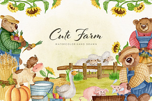 Cute Farm. Watercolor animals