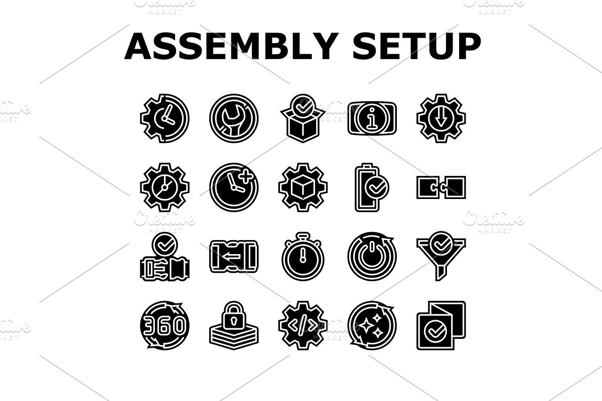 assembly setup product icons set, an Object Illustration by pikepicture