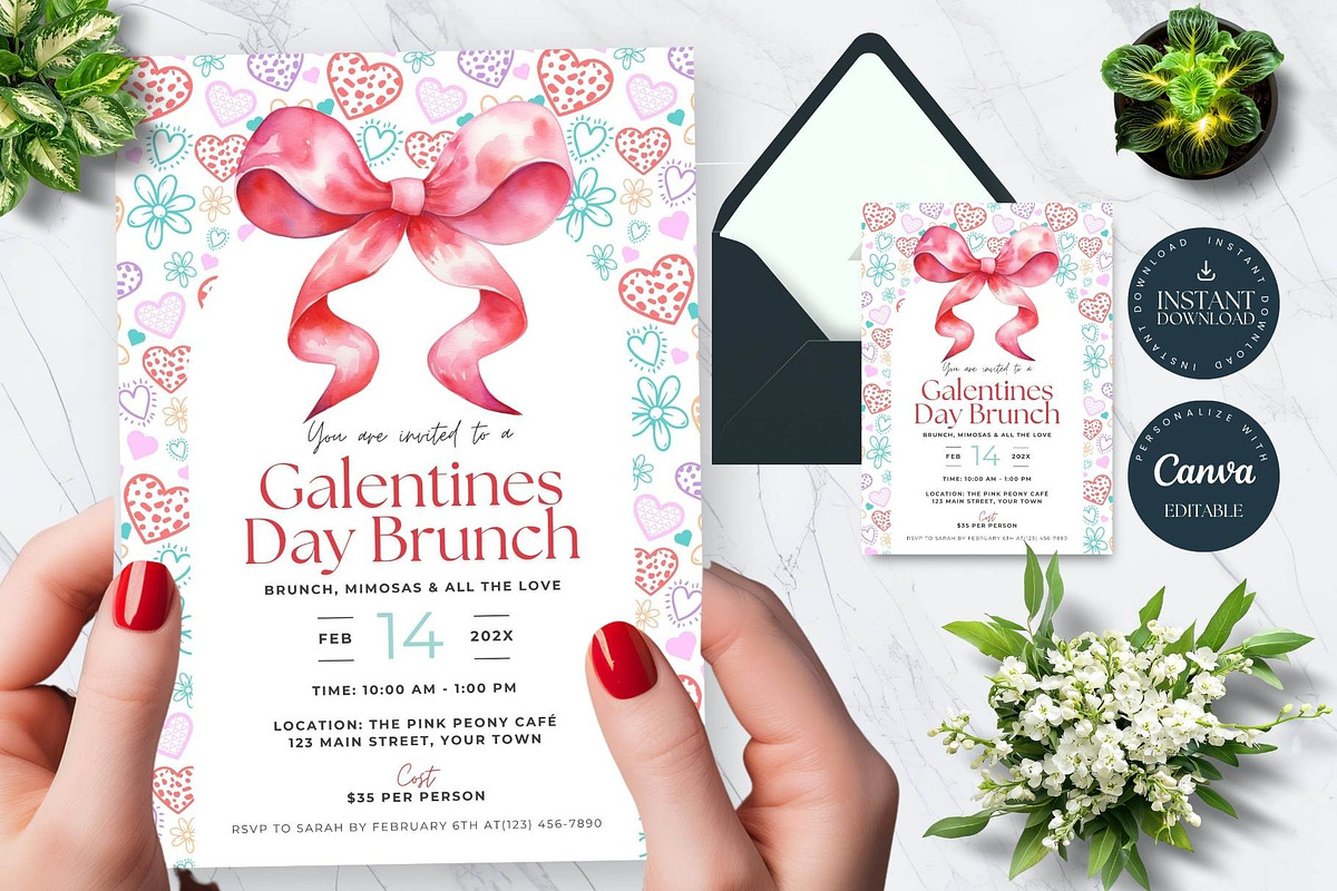 Galentines Day Brunch Invite & Menu, an Invitation Template by Tracia Creative (Photo 1 of 7)