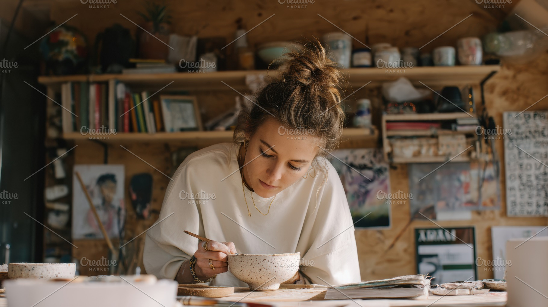 Teen girl painting ceramic, a Photo by Virgo Studio