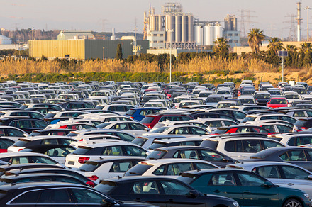 New cars for sale in a parking
