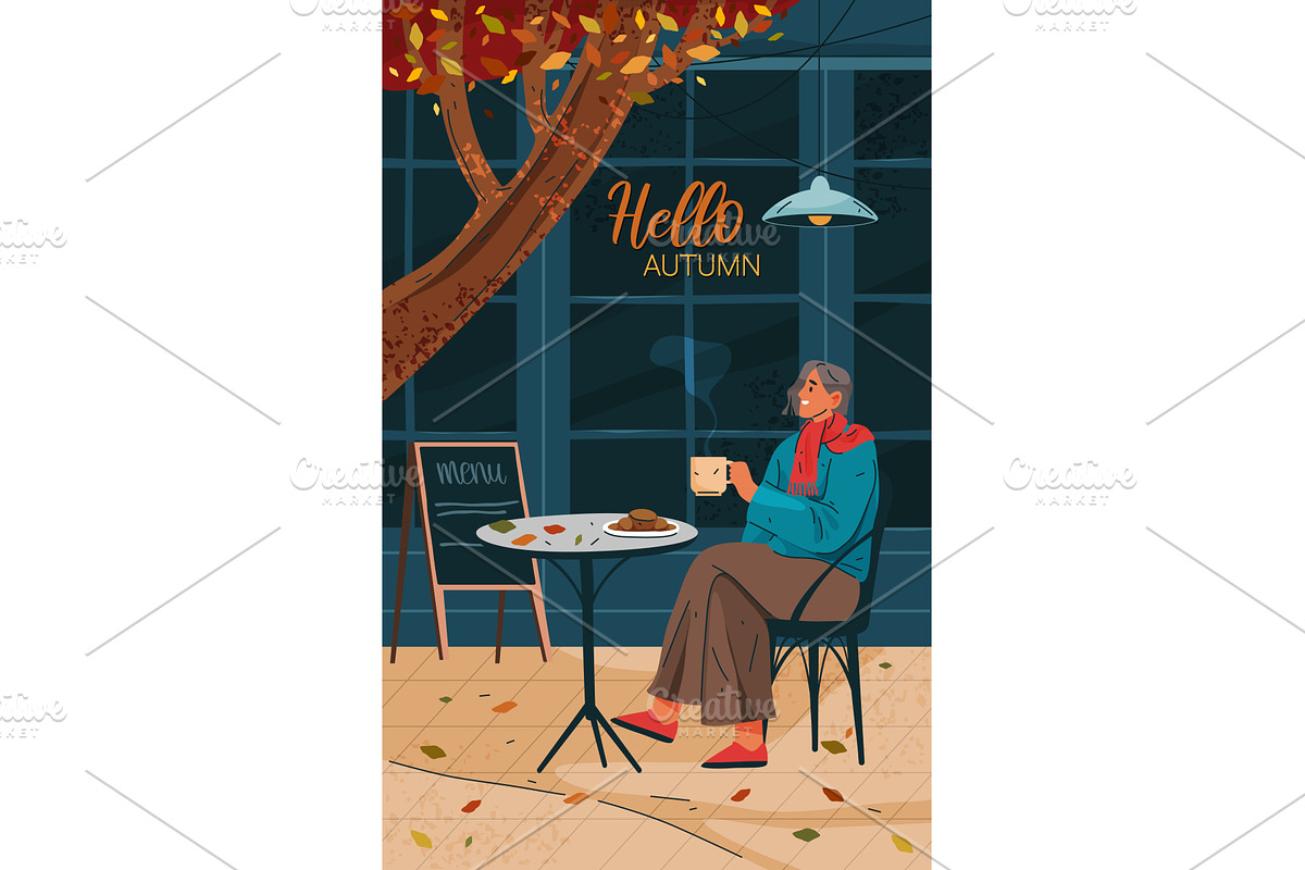 Person drinks coffee outdoor, autumn, an Illustration by Elegant Solution