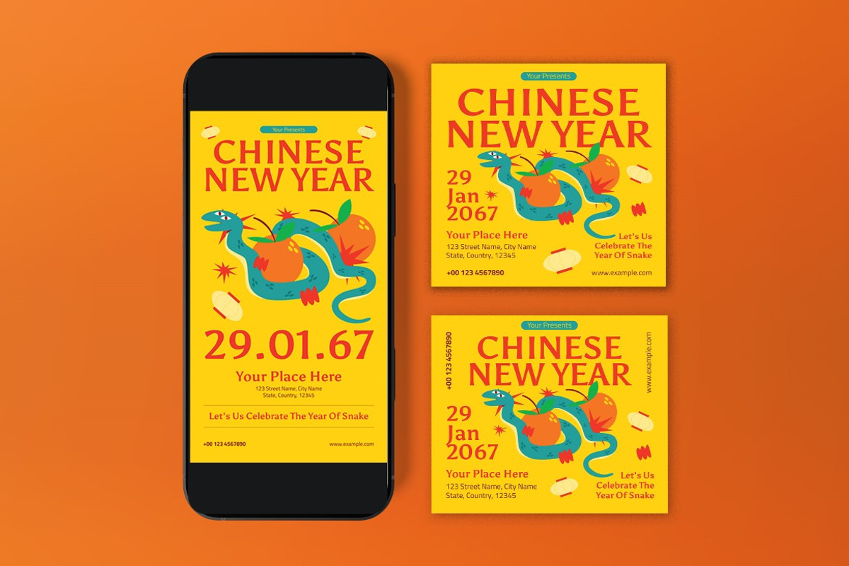 Yellow Chinese New Year Flyer Set, a Flyer Template by graphicook (Photo 3 of 3)
