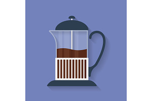 Teapot, French Press With Tea Or Coffee Flat Icon