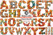 Watercolor Autumn Alphabet Clipart, a Seasonal Illustration by Canvas Craft (Thumbnail 1 of 7)