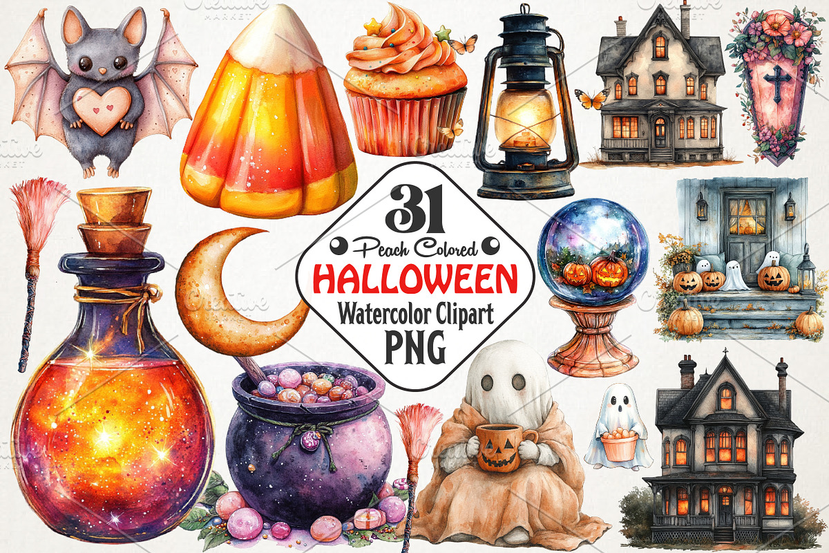 Peach Colored Halloween Clipart, an Illustration by RobertsArt (Photo 1 of 7)