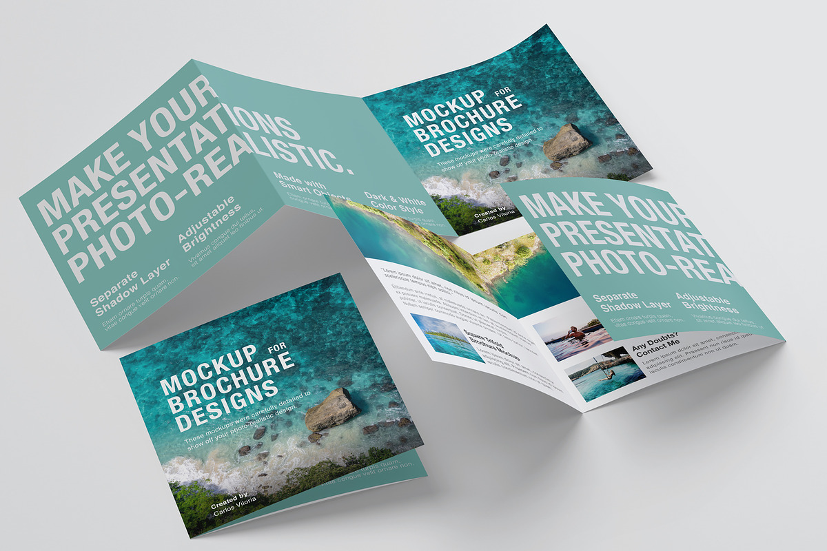 Square Trifold Brochure Mockups, a Print Template by Mockups by Carlos Viloria (Photo 2 of 23)