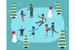 Winter ice staking rink sports happy