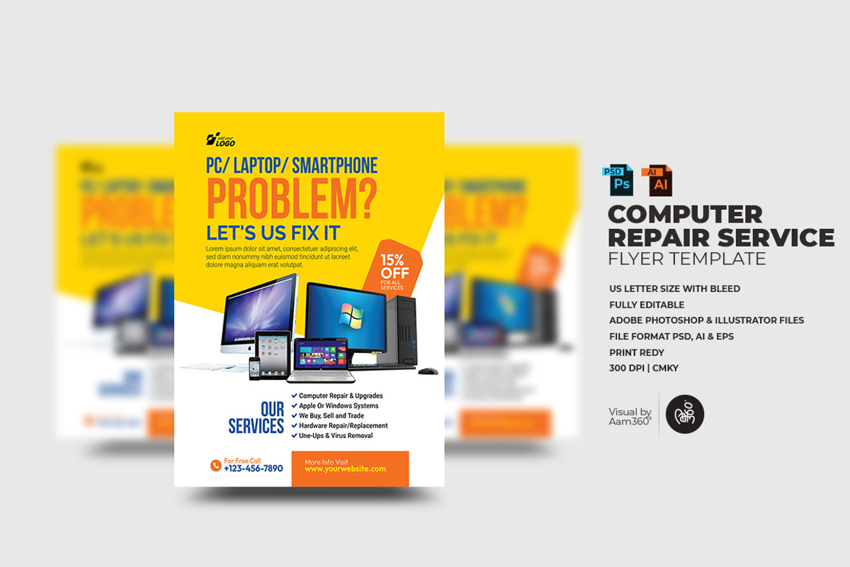 Computer Repair Service Flyer, a Flyer Template by Aam360 (Photo 1 of 3)