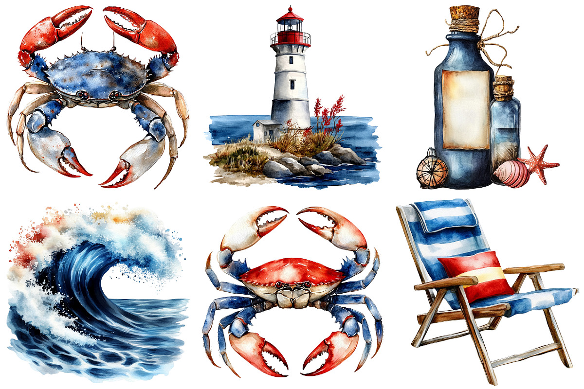 Watercolor Coastal Clipart, an Illustration by Craft Nest (Photo 9 of 9)