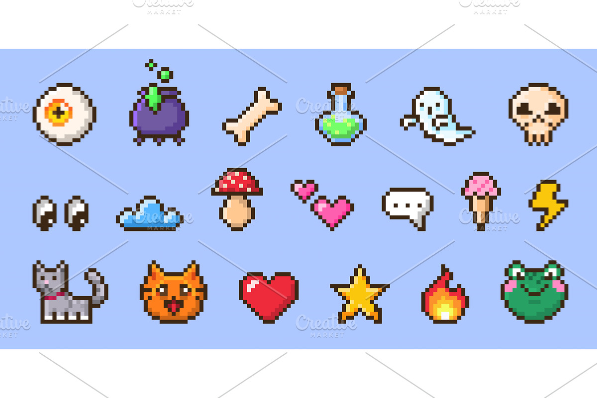 Pixel art emoticon icon set, an Object Illustration by art PVP - market