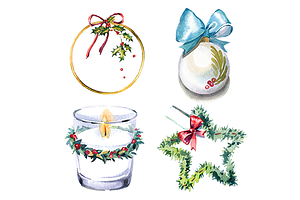 Watercolor Christmas clipart set