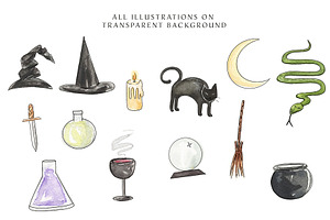 Witchy Watercolor Illustration Pack