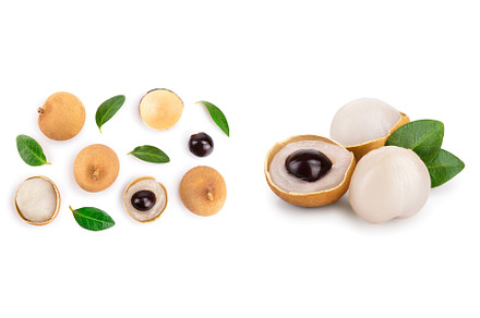 Fresh longan fruit with leaves