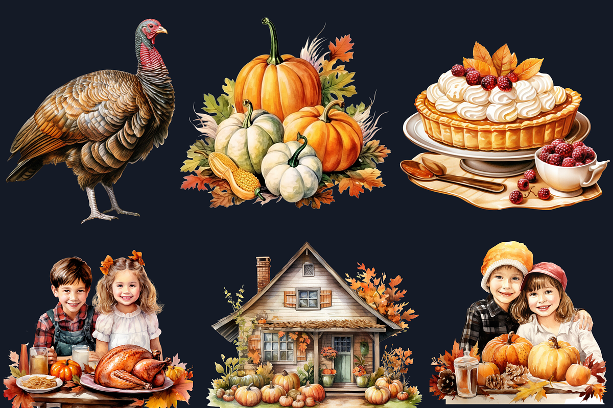Watercolor Thanksgiving Clipart, an Illustration by GiraffeCreative (Photo 5 of 9)