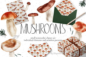 Watercolor mushrooms - fall clipart