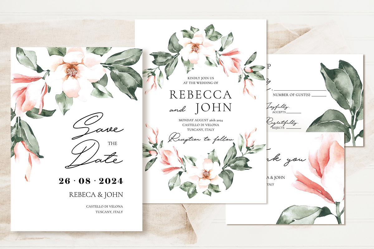 Pink Magnolia Wedding Invitation, an Invitation Template by Artberriez (Photo 1 of 5)