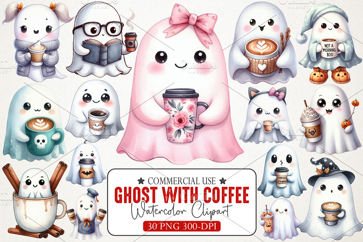 Ghost with Coffee Clipart, an Illustration by RobertsArt (Photo 1 of 7)