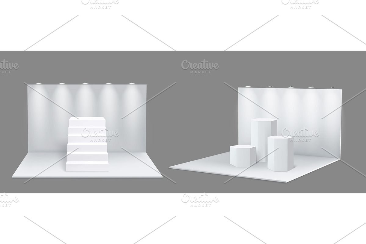 Set of white 3D showrooms with, an Object Illustration by art PVP - market