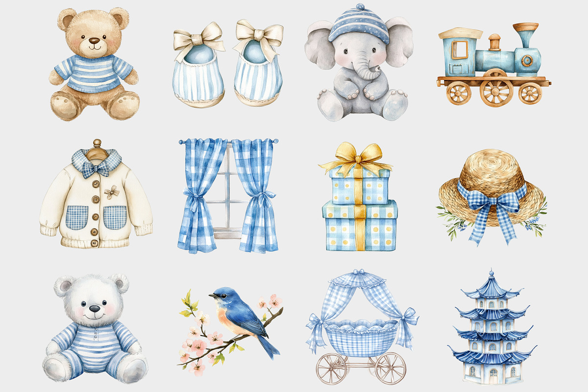 Watercolor Blue Nursery Clipart, a Seasonal Illustration by Design Market (Photo 3 of 5)
