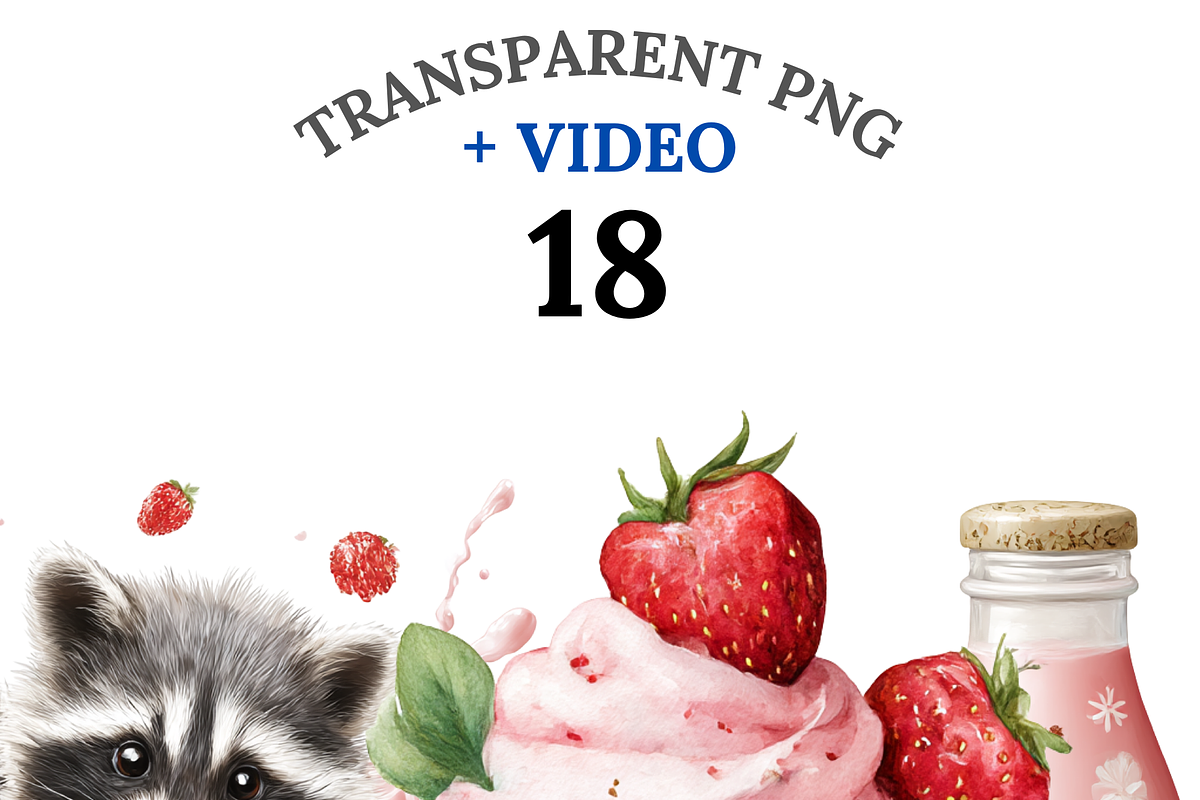 18 Strawberry Milk Clipart, a Decorative Illustration by Pati Charm Studio (Photo 1 of 8)