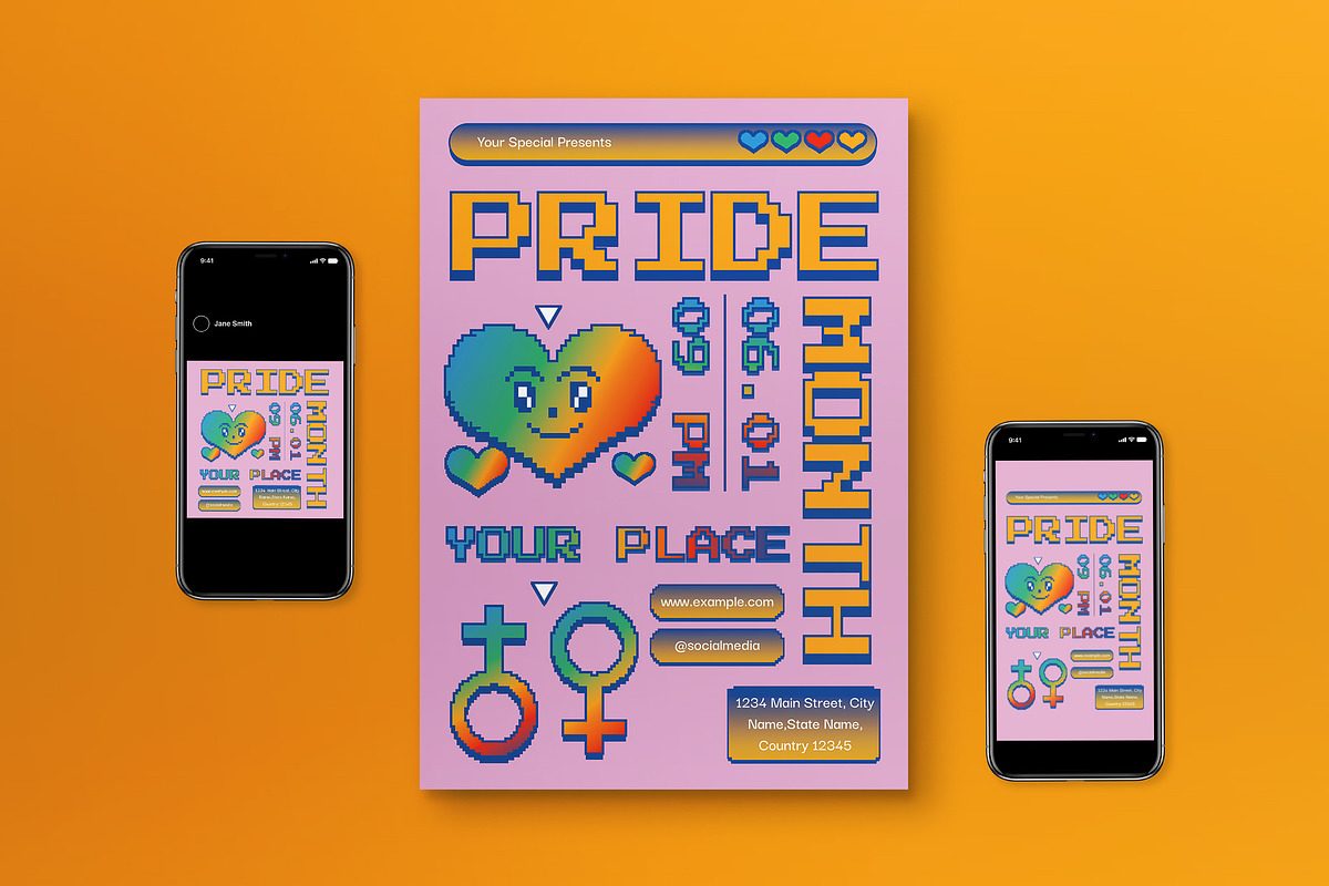 Purple Y2K Pride Month Flyer Set, a Flyer Template by graphicook (Photo 1 of 3)