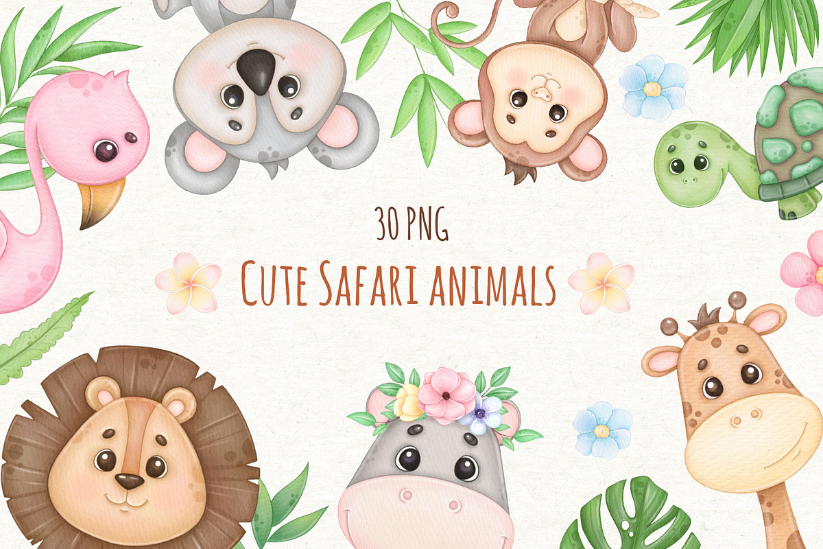 Cute Safari Jungle Animals Clipart, an Animal Illustration by ekossa_art (Photo 1 of 7)