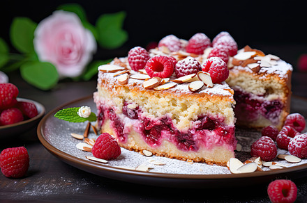 Delicious slices of raspberry almond, a Photo by LOGOCREATIVE