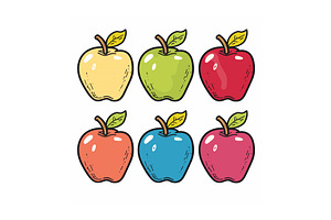 Six Colorful Apples Arranged Two