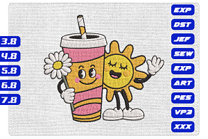 Sun & Soda Cup Machine Embroidery, an Illustration by Purpose Ekbal