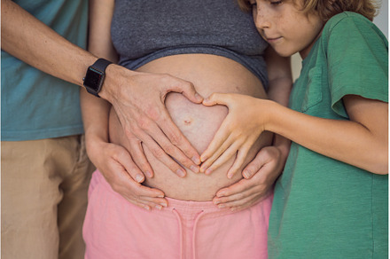 Pregnant Woman, father and first kid, a Person Photo by Elizaveta Galitskaya