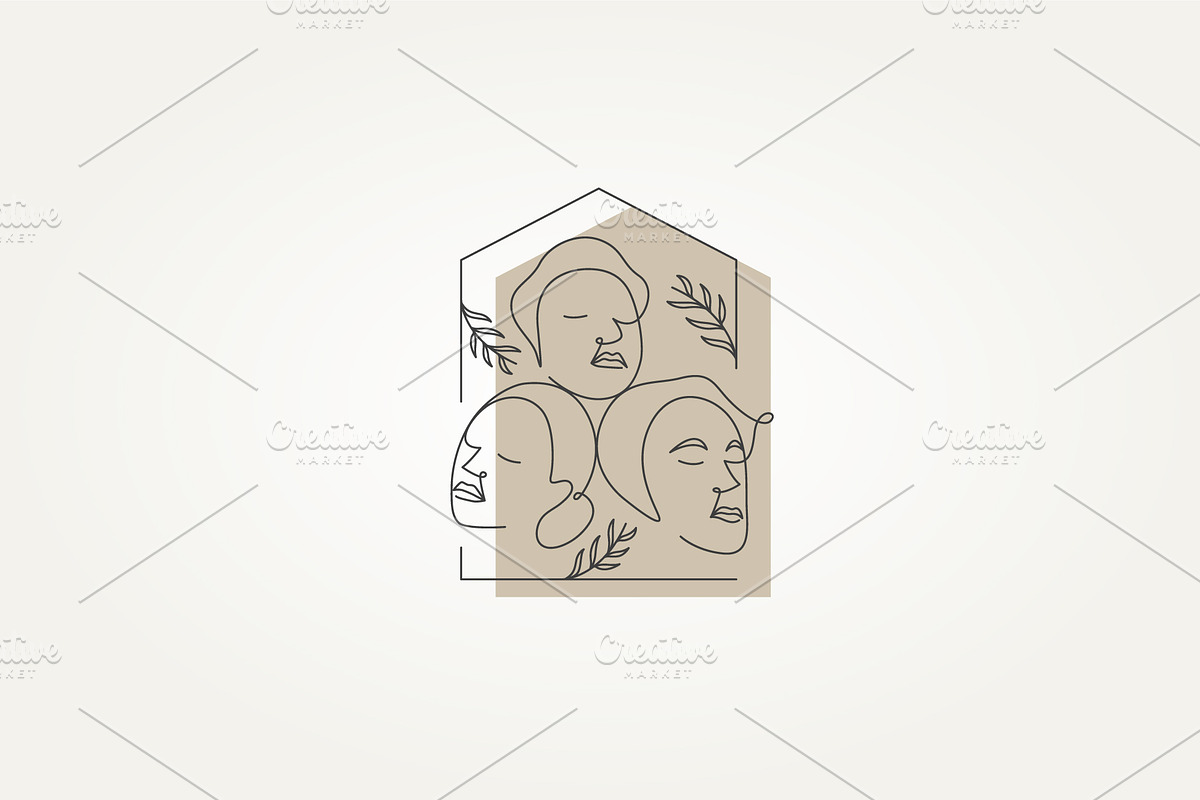 face one line drawing with home logo, a Branding & Logo Template by Blazybone