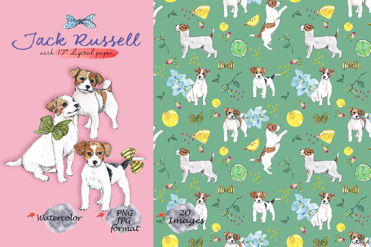 Jack Russell Clipart Digital Paper, an Animal Illustration by VianneArt (Photo 1 of 8)