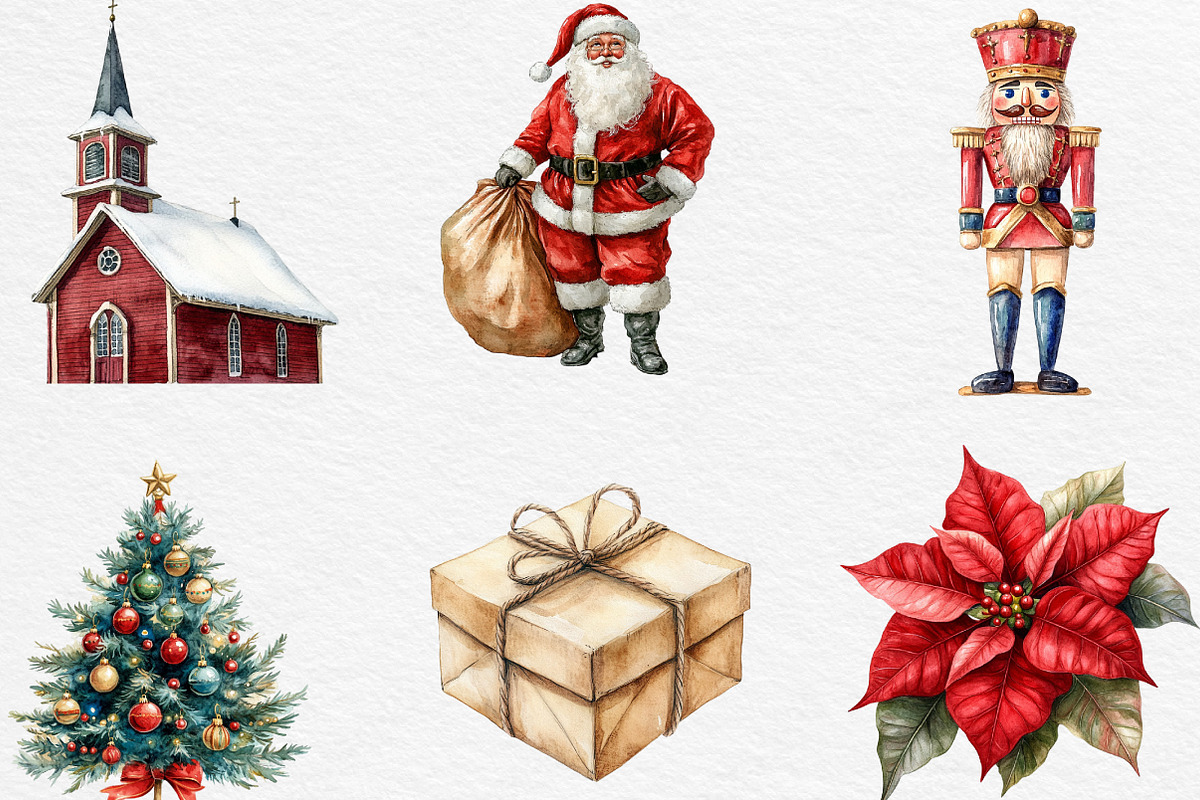 Vintage Christmas Clipart Bundle, an Illustration by Black Bird Studio (Photo 3 of 6)
