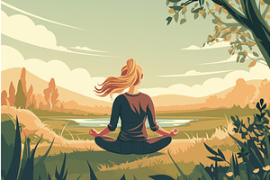 Cartoon girl doing yoga in a, a Sport Illustration by LadadikArt