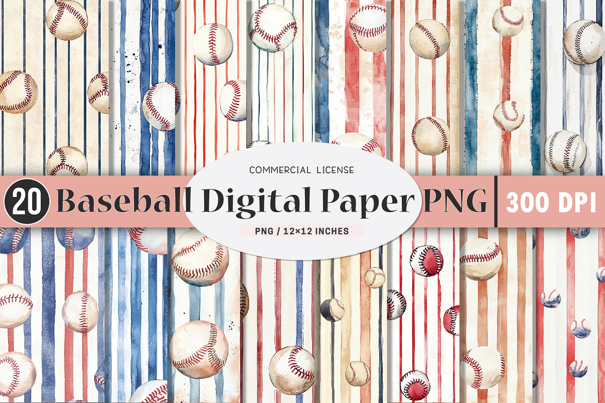 Baseball Digital Paper, an Illustration by SinaCreation (Photo 1 of 9)