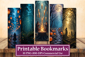 Fantasy Starry Night Forest Bookmark, a Seasonal Illustration by Rose Art