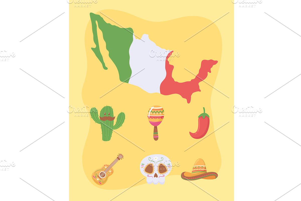 viva mexican icons set, an Illustration by studiogstock