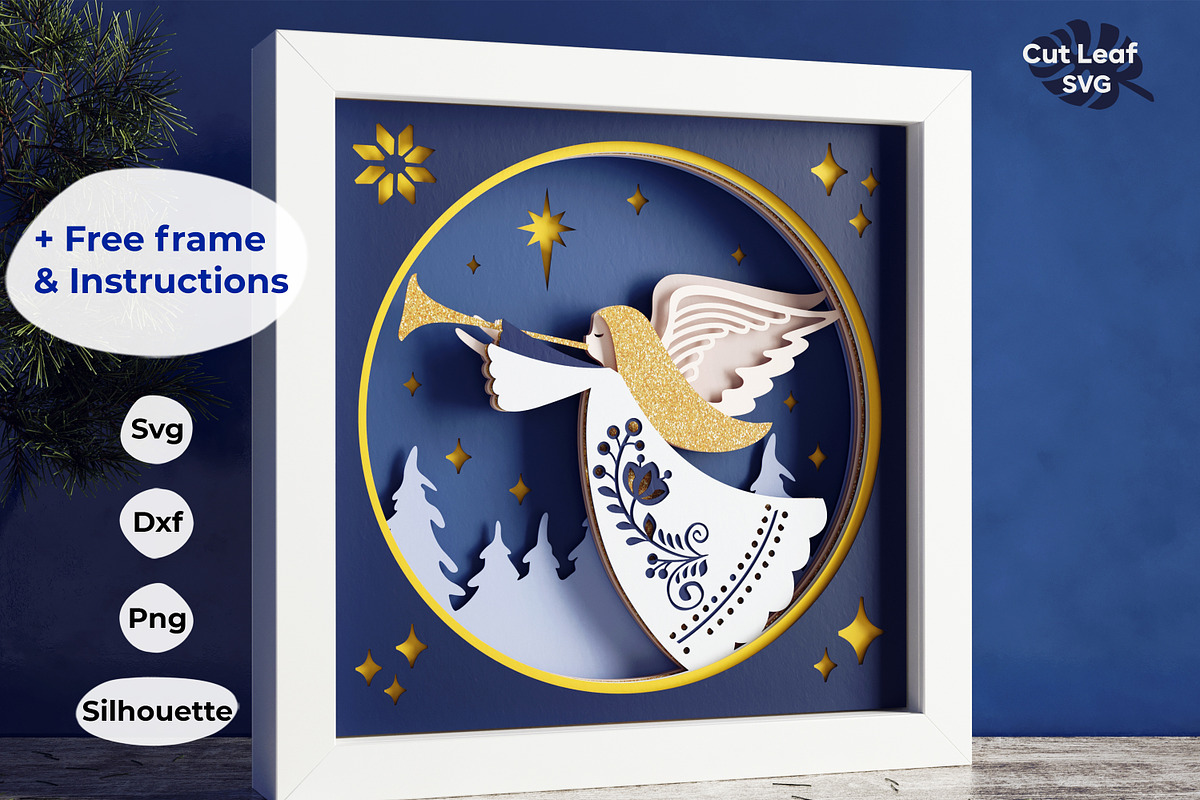 Christmas Angel SVG 3d Shadow box, a Decorative Illustration by CutLeafSvg (Photo 1 of 6)