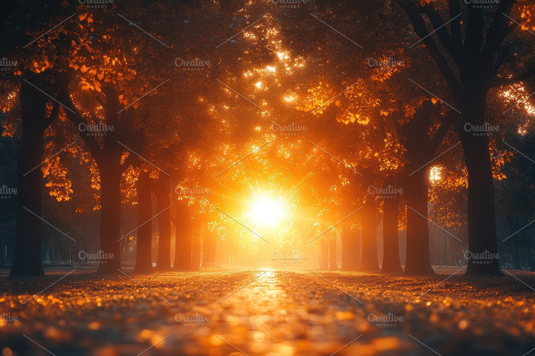 Sunlight filtering through autumn tr, a Photo by Tanuart